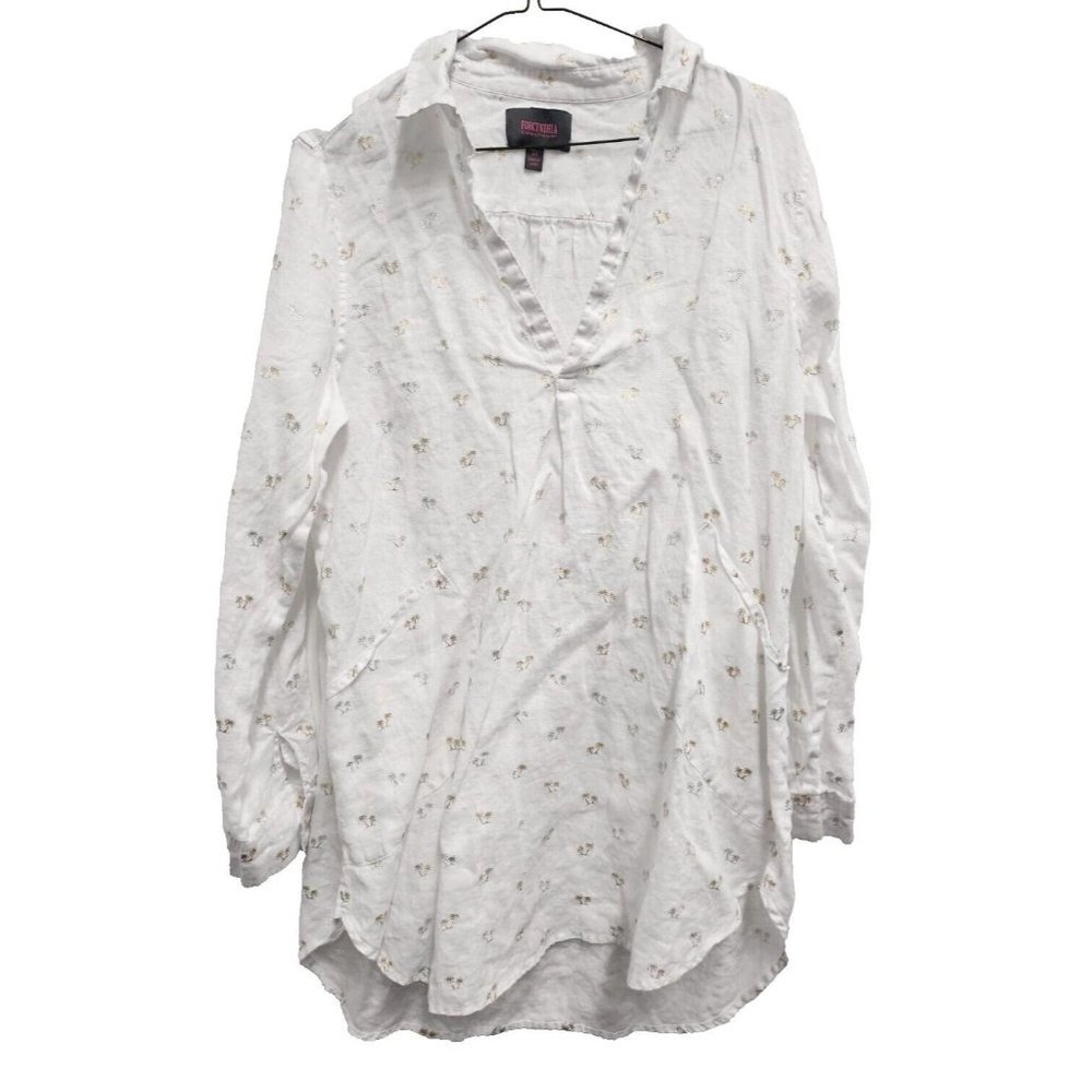 For Cynthia Womens 100% Linen Swimsuit Cover Up Tunic Top Medium White Palm Tree